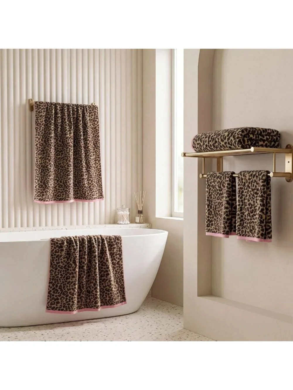 Leopard Print Towel Set of 6 - 100% Cotton, Quick Dry & Absorbent Bath Towels